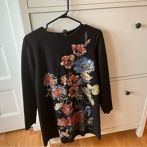 Zara Black and Orange long sleeves floral Dress
